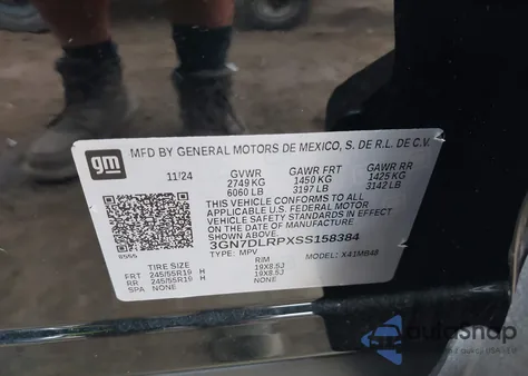 2025 Chevrolet Equinox Ev Lt z USA, uszkodzony, nr VIN 3GN7DLRPXSS158384